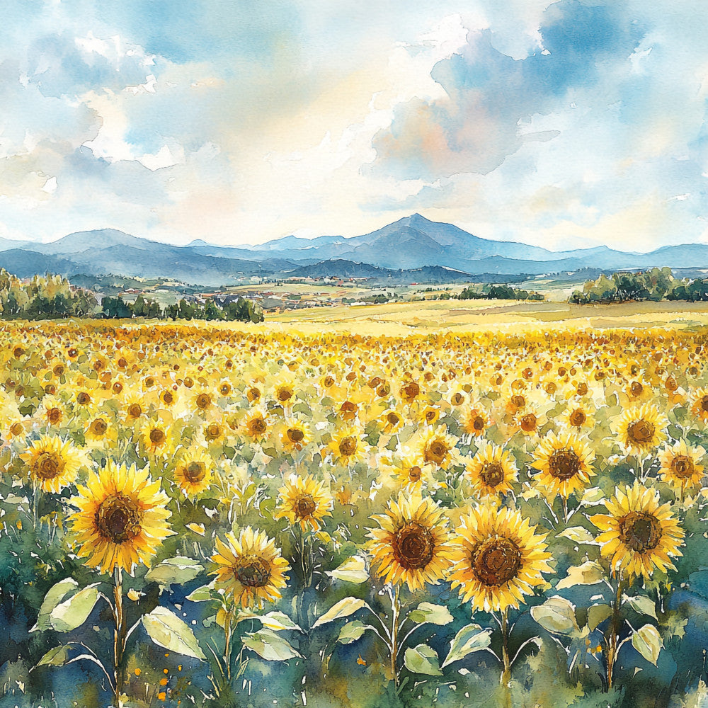 Sunflower Summer Landscape Fabric Panel 11