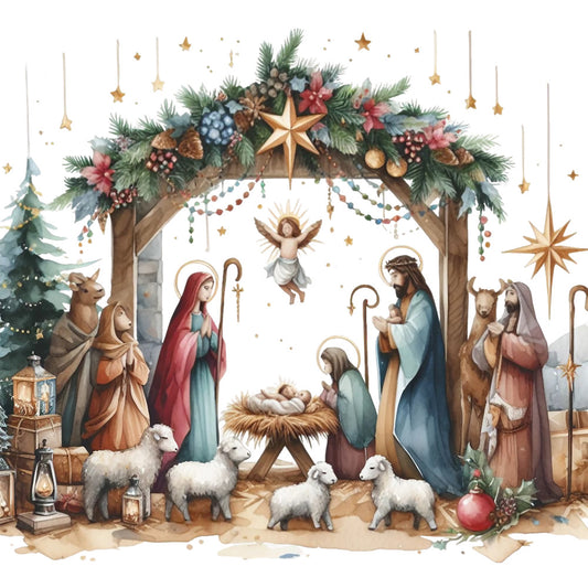 Detailed Christmas Nativity Scene Fabric Panel 13