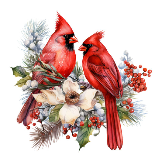 Cardinals on Flowers Fabric Panel 8