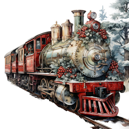 Vintage Christmas Trains Fabric Panel 9