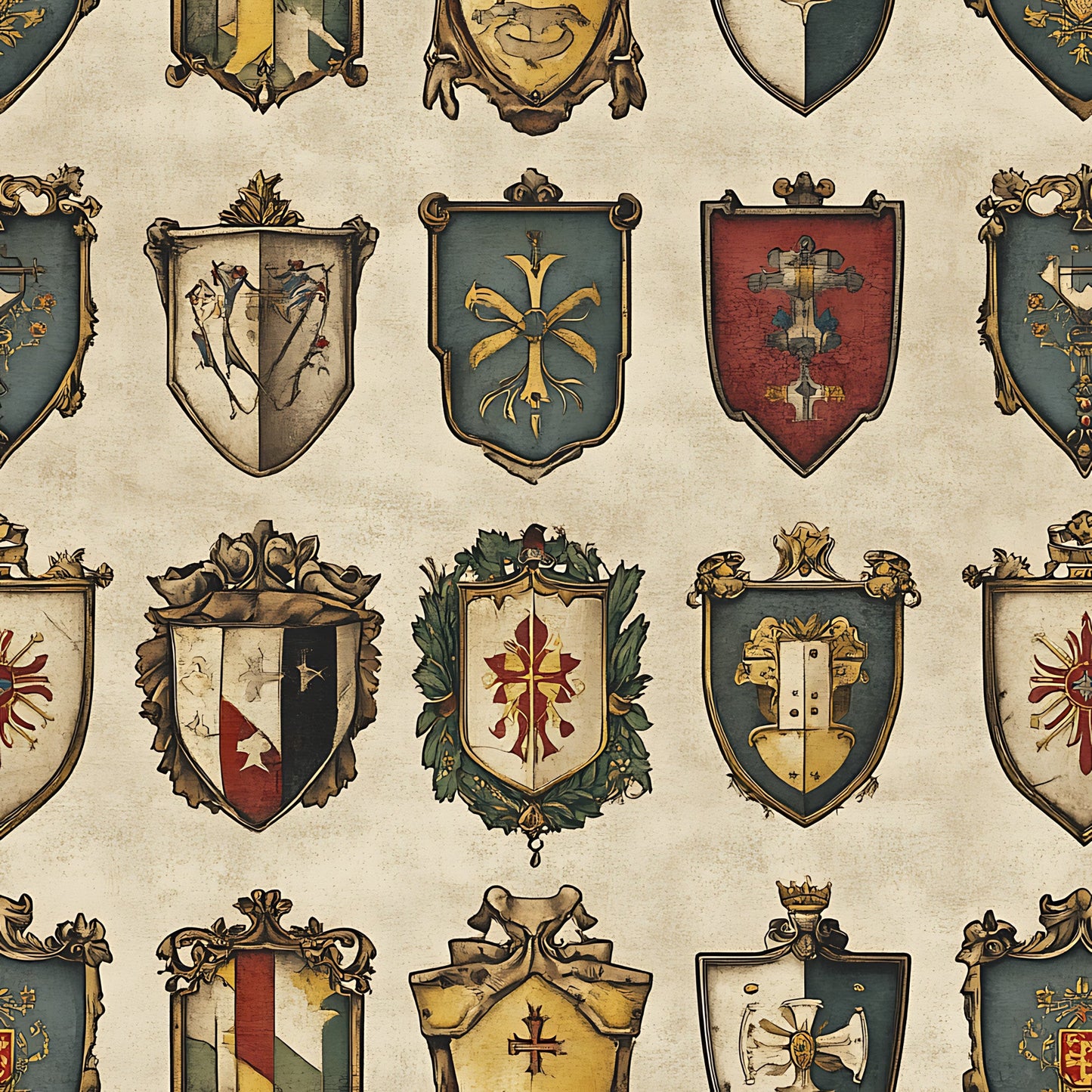 Rustic German Banners and Shields Pattern 17 Quilting Cotton Fabric