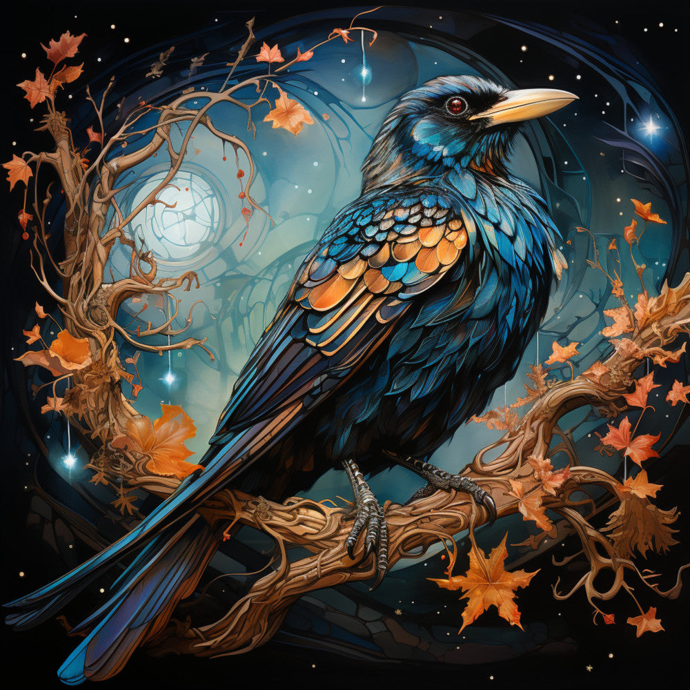 Watercolor Crows Fabric Panel 10