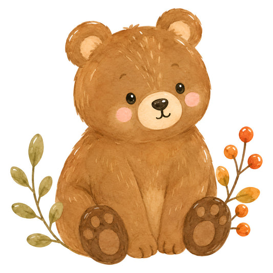 teddy bear, brown, tan, cream, beige, cute, whimsical, children, baby, animals, woodland, nature, autumn, fall, berries, leaves, botanical, paw prints, sweet, nursery, playroom, gender neutral, illustration, storybook, cozy, warm tones, baby quilt, wall hanging, kids fabric, adorable