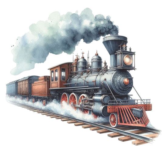 Watercolor Steam Train Fabric Panel 6