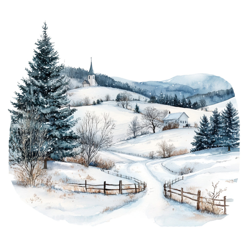 Watercolor Christmas Scene Fabric Panel 22