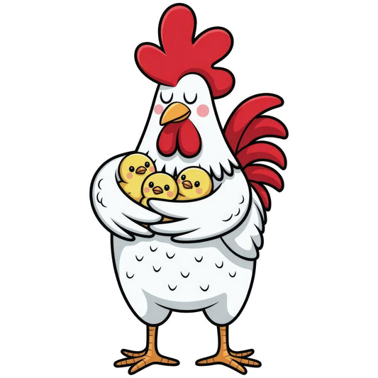 red rooster, white hen, yellow chicks, farm animals, farmhouse, country, rural, adorable, cute, whimsical, charming, nursery, baby, children, spring, cream white, golden yellow, bright red, animal motifs, poultry, domestic birds, mother and babies, nurturing, pastoral, rustic, folk art, traditional, sweet, heartwarming