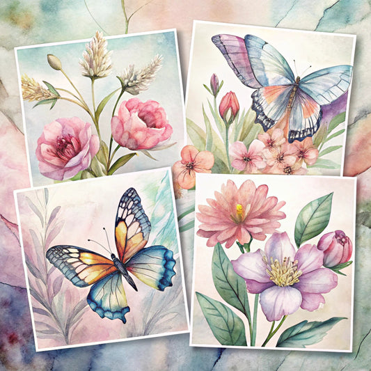 Floral Butterflies Scene Fabric Panel 13