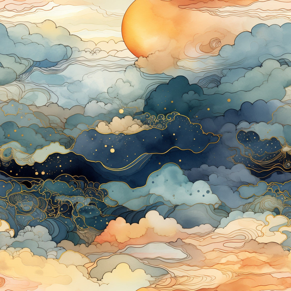 Gilded Clouds Pattern 6 Minky Fabric