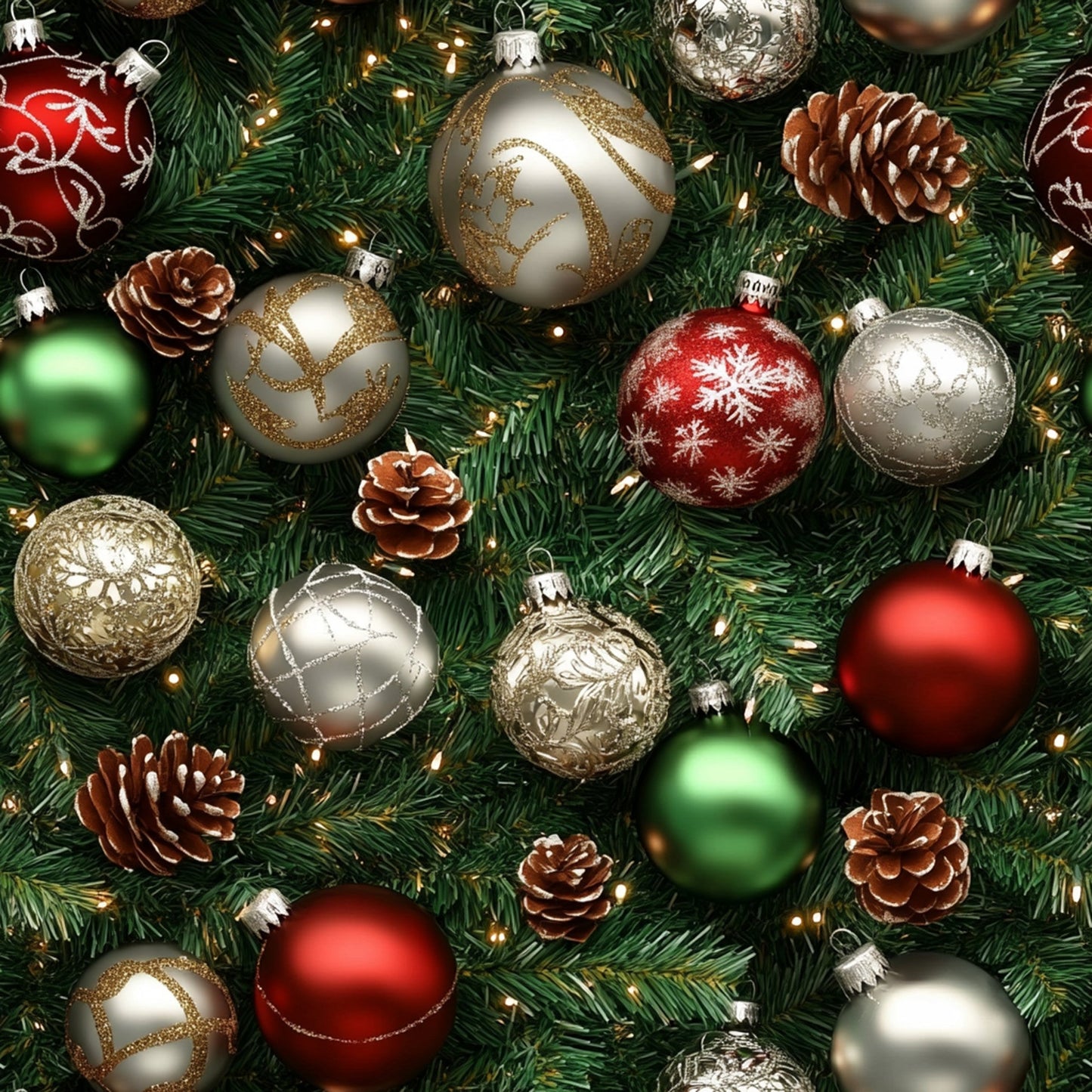 Realistic Christmas Ornaments Pattern 6 Quilting Cotton Fabric