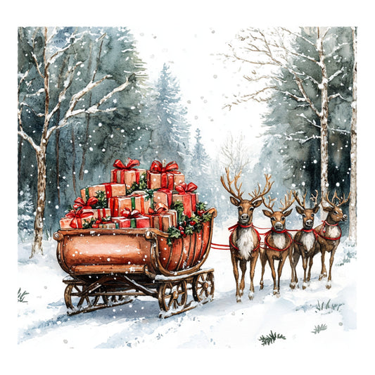 Watercolor Christmas Scene Fabric Panel 29