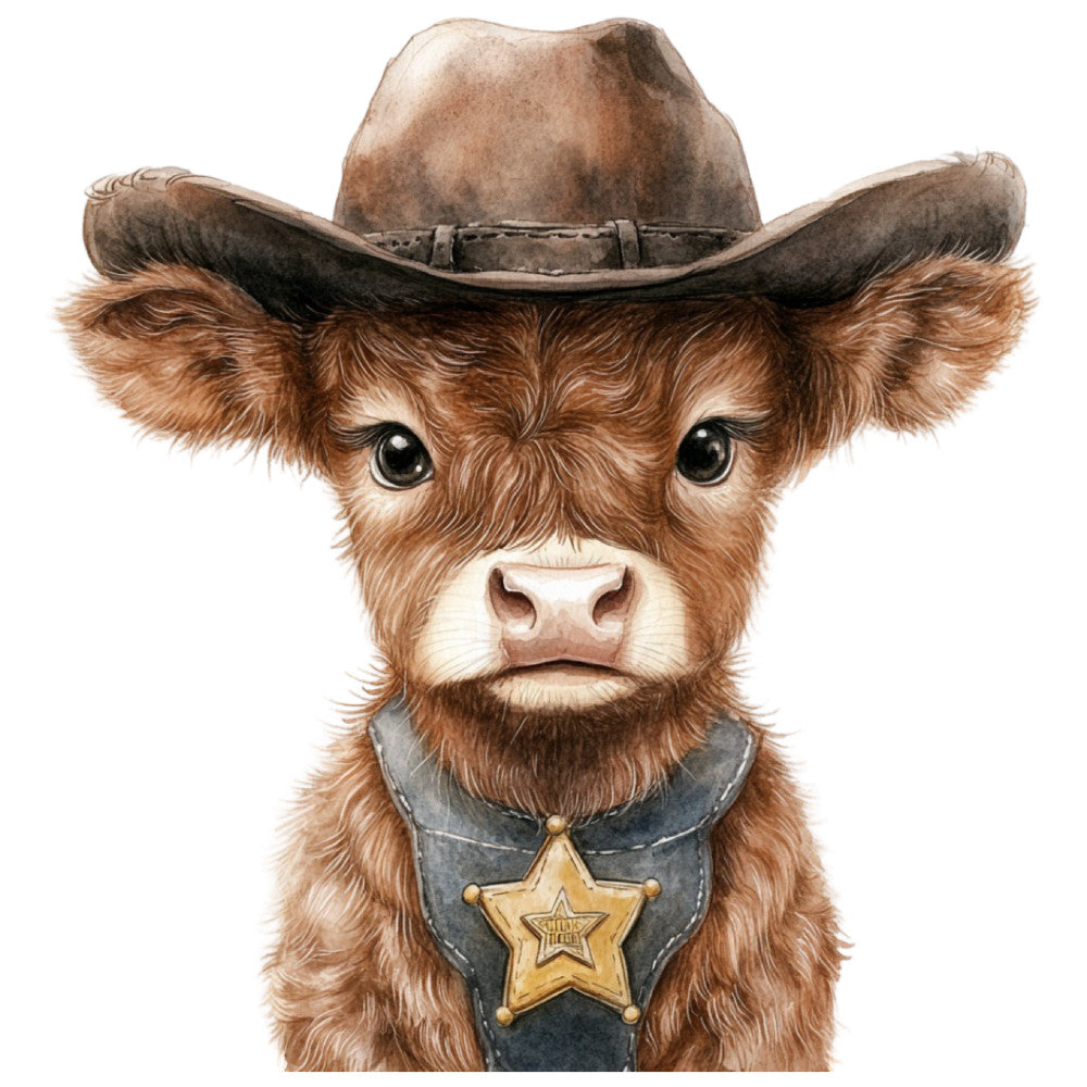 Cute Western Highland Cow Fabric Panel 9