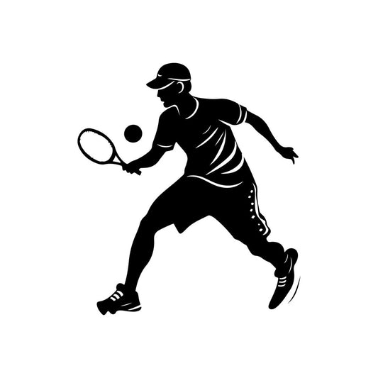tennis, sports, silhouette, black and white, monochrome, athlete, woman tennis player, active wear, athletic, modern, contemporary, geometric, stylized, minimalist, line art, fashion, apparel, geometric silhouette, recreation, fitness, action pose, dynamic movement, elegant, sophisticated, unisex, youth, casual style, graphic design, iconic