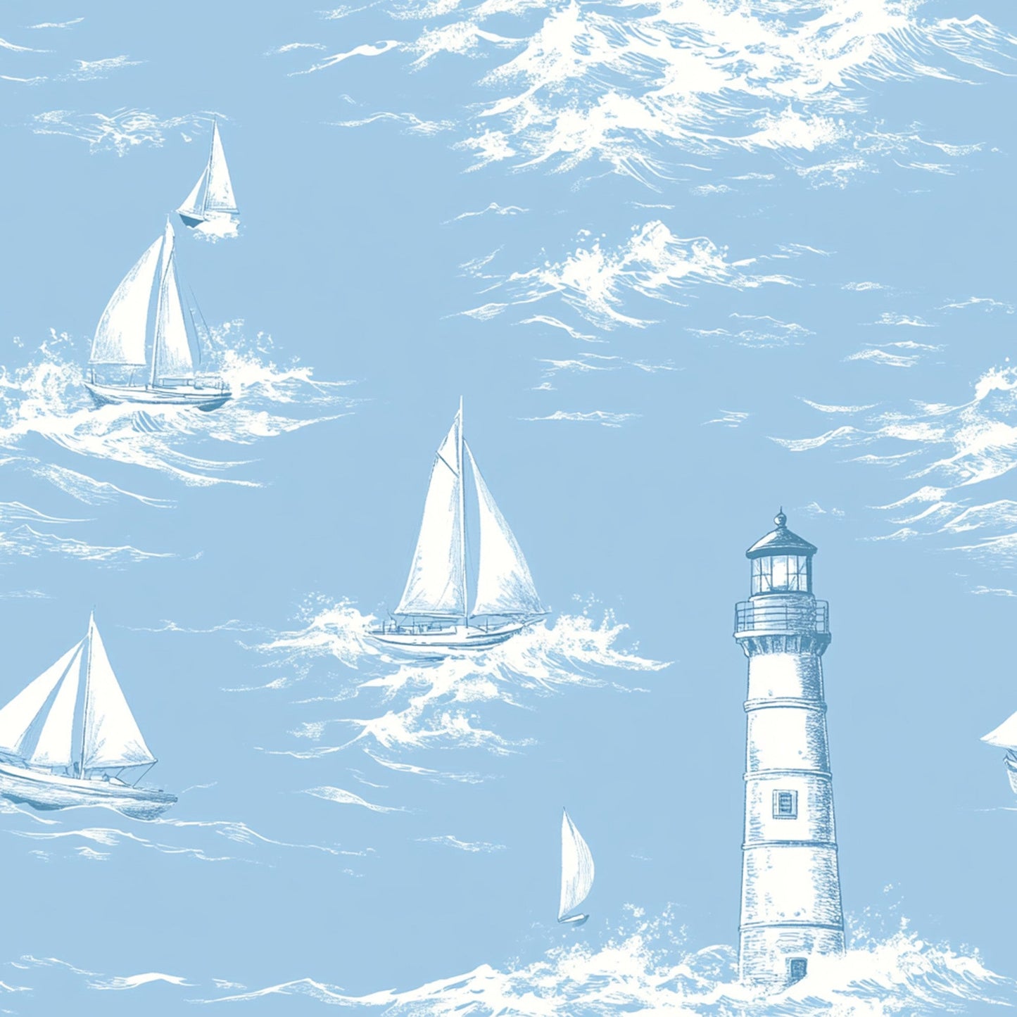 Lighthouse and Sailboats Pattern 2 Quilting Cotton Fabric