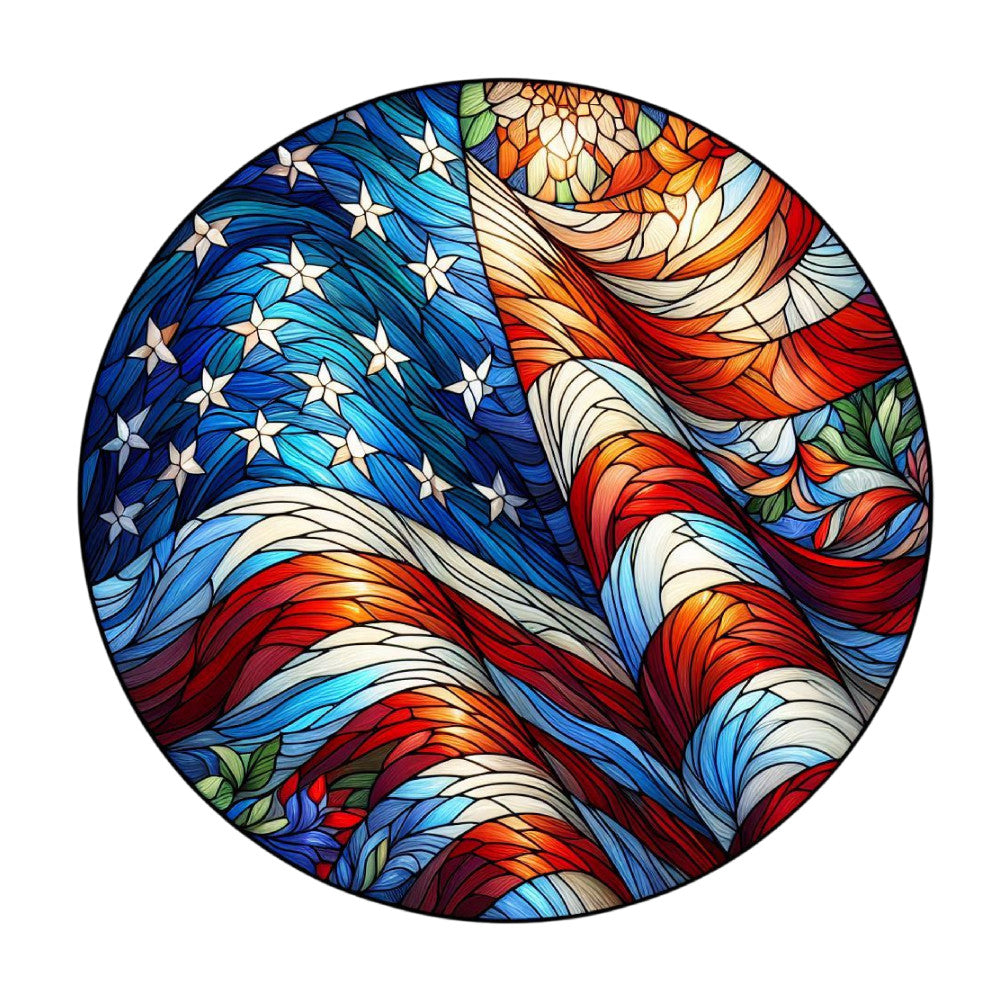 Round Stained Glass Patriotic Fabric Panel 10