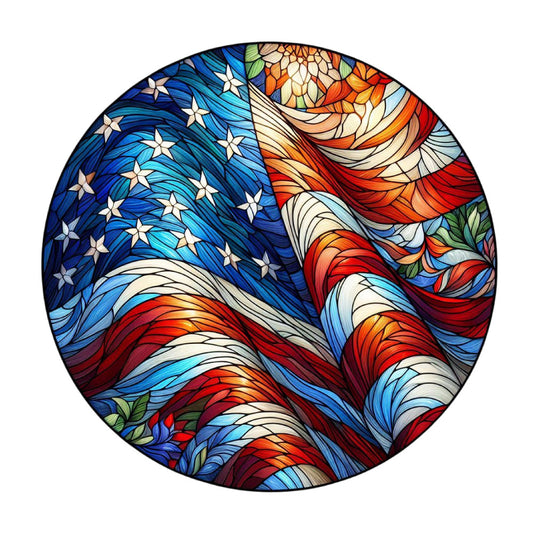 Round Stained Glass Patriotic Fabric Panel 10