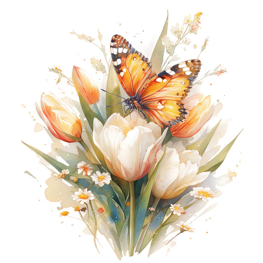 Spring Flowers and Butterflies Fabric Panel 4