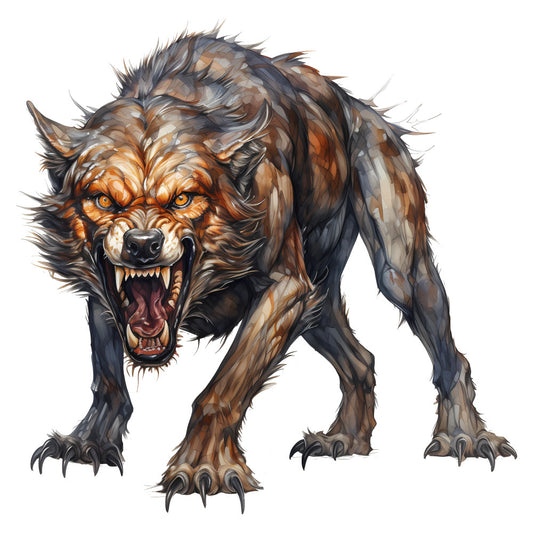 brown, tan, bronze, burnt orange, rust, charcoal gray, black, cream, fantasy, mythical creature, beast, monster, gargoyle, demon, aggressive, fierce, menacing, growling, snarling, teeth, claws, muscular, powerful, dark fantasy, gothic, horror, supernatural, evil, intimidating, dramatic