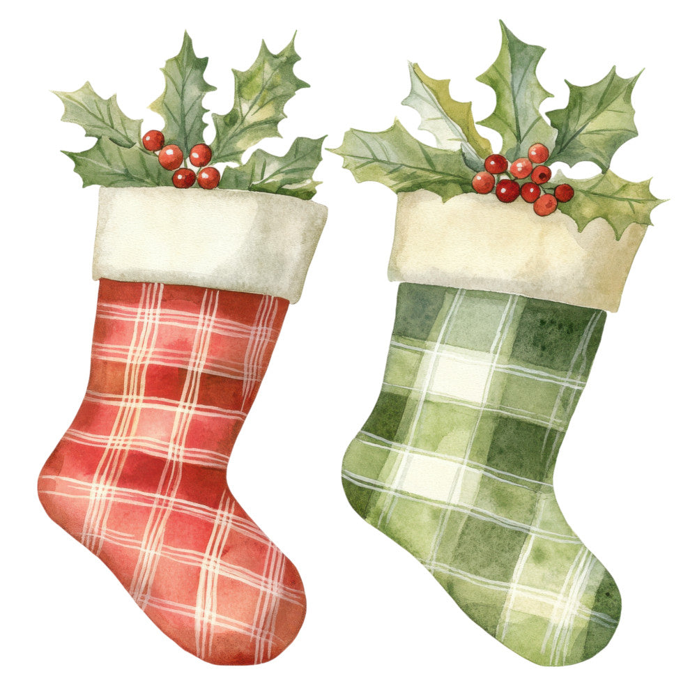 Watercolor Christmas Stockings Fabric Panel 19