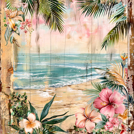 Tropical Beach Scenes Fabric Panel 17