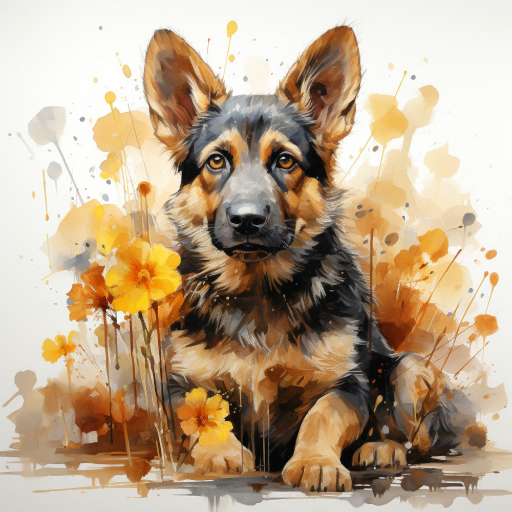 German Shepherd with Flowers Fabric Panel 5