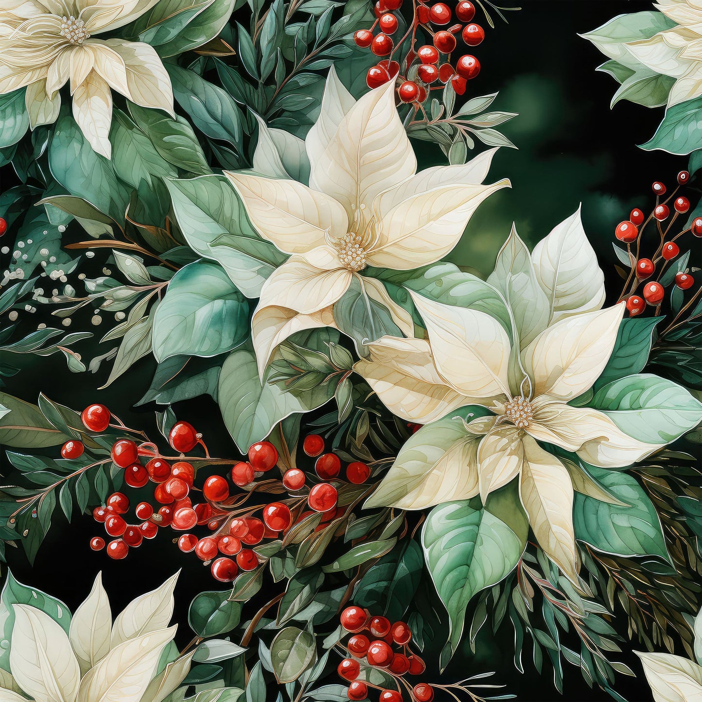 Christmas Florals Pattern 6 Quilting Cotton Fabric