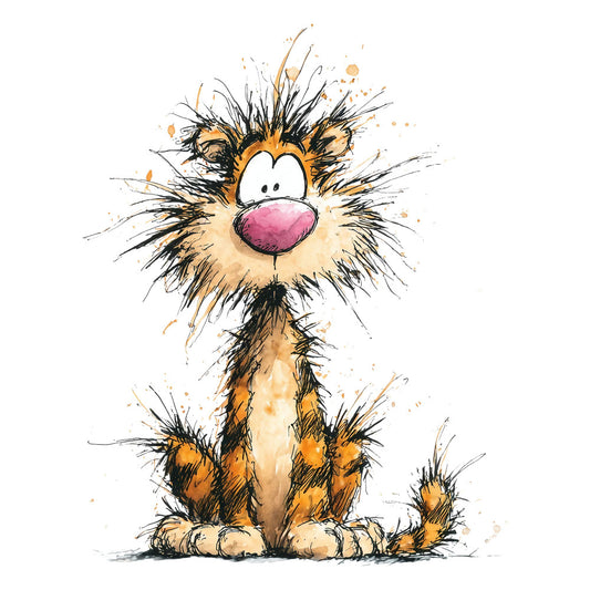 orange, black, cream, tan, pink, watercolor, whimsical, animals, lion, cat, children's, playful, cartoon, sketch, ink splatter, abstract, modern, cute, nursery, baby, kids, portrait, expressive, wild, mane, splatter art, contemporary, illustration style