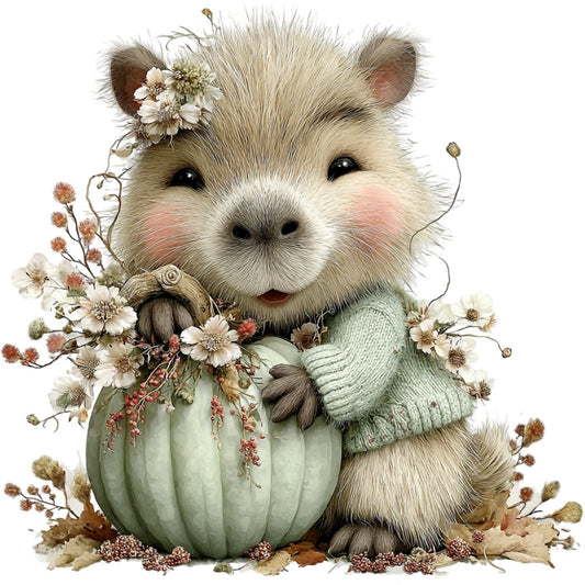 cream, sage green, soft pink, taupe, rust orange, ivory, woodland animal, bear, forest, floral, pumpkin, autumn, fall, whimsical, cute, nature, rustic, botanical, dried flowers, cozy, cottage core, harvest, seasonal, baby, children's, gentle, soft colors, nature-inspired, decorative, wall hanging