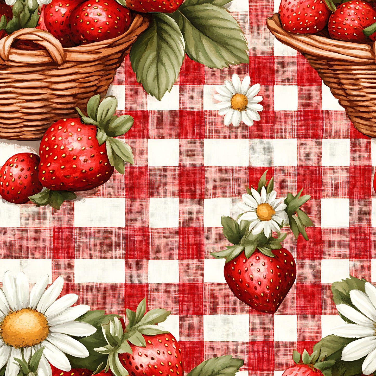 Strawberry Gingham Picnic Pattern 3 Quilting Cotton Fabric