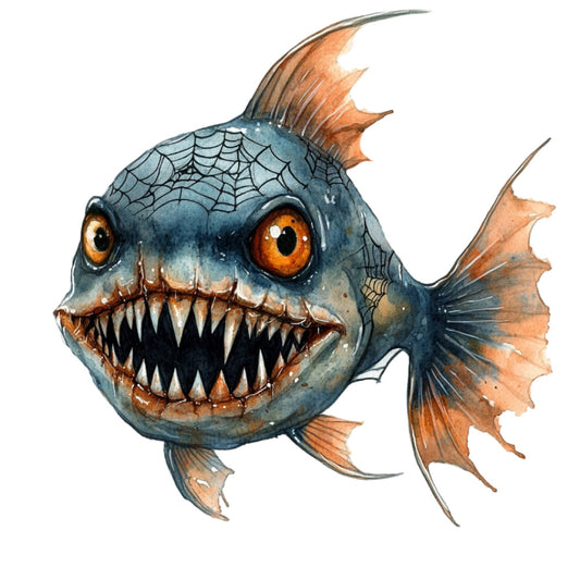 Watercolor Scary Fish Fabric Panel 5