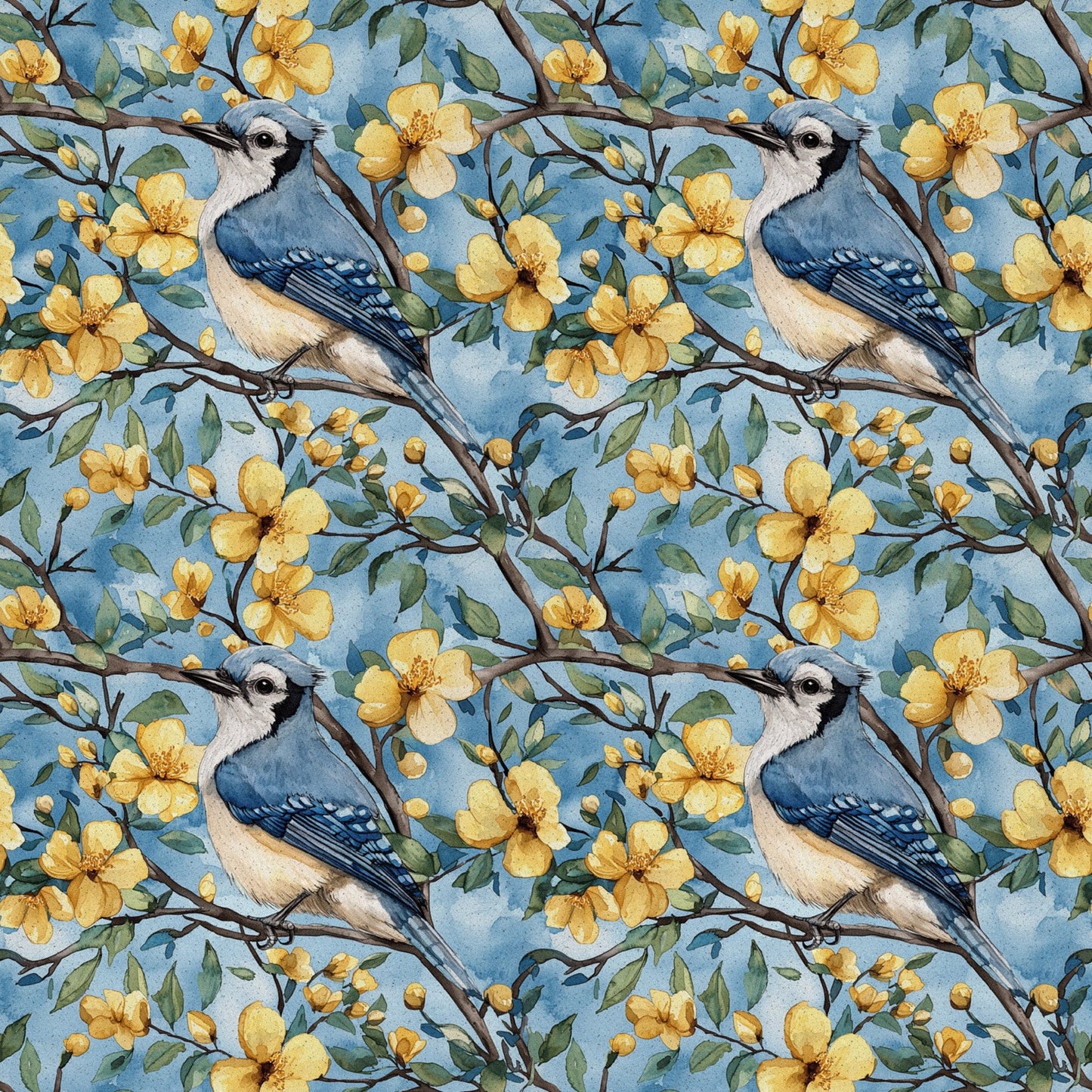 Blue Jay Florals Pattern 4 Quilting Cotton Fabric
