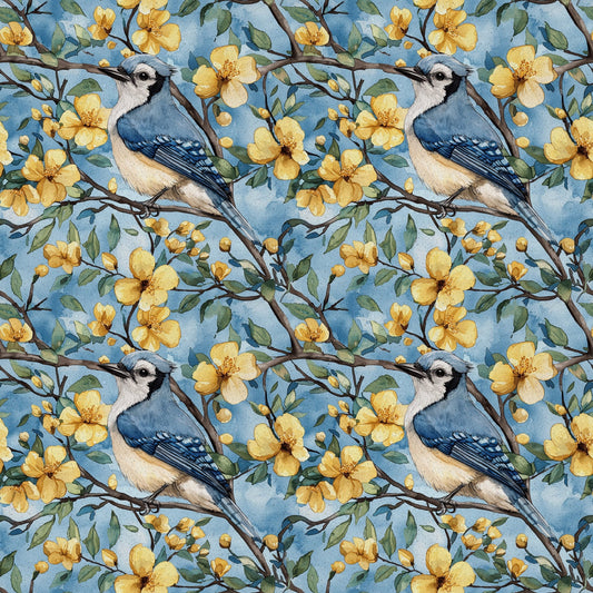 Blue Jay Florals Pattern 4 Quilting Cotton Fabric