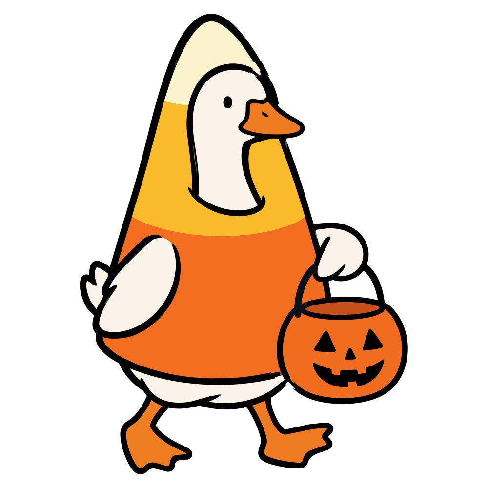 orange, cream, yellow, black, duck, goose, halloween, pumpkin, jack-o-lantern, trick-or-treat, costume, holiday, autumn, fall, festive, whimsical, cute, character, animal, bird, waterfowl, children's, kid's, spooky, seasonal, fun, playful, novelty