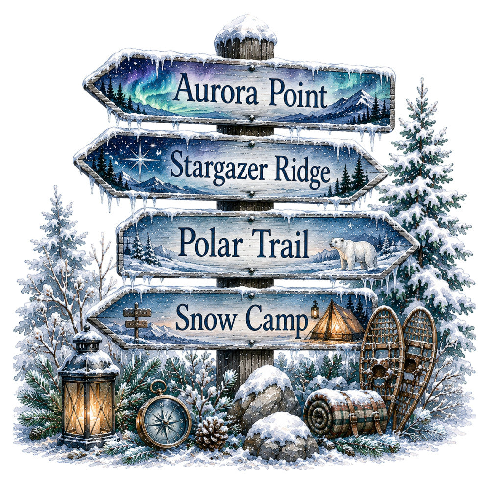 winter, arctic, snow, ice, polar bear, northern lights, aurora, stargazer, celestial, stars, compass, lantern, snowflakes, evergreen trees, pine trees, midnight blue, navy blue, turquoise, silver, white, frozen landscape, adventure, exploration, vintage expedition, rustic, whimsical, holiday, winter solstice, snow camp, icicles