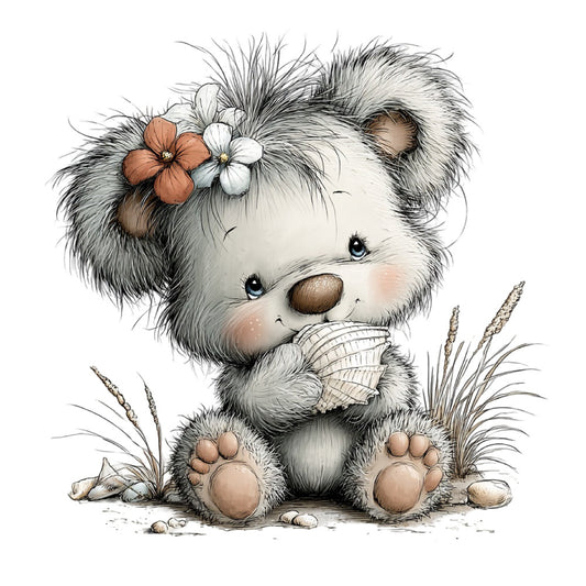 adorable animal, bears, beige, brown, cream, cute, flowers, gentle, gray, grey, illustration, kawaii, nature, neutral tones, nursery, pastoral, playful, rustic, soft, spring, sweet, taupe, tender, toile, whimsical, wildlife, woodland