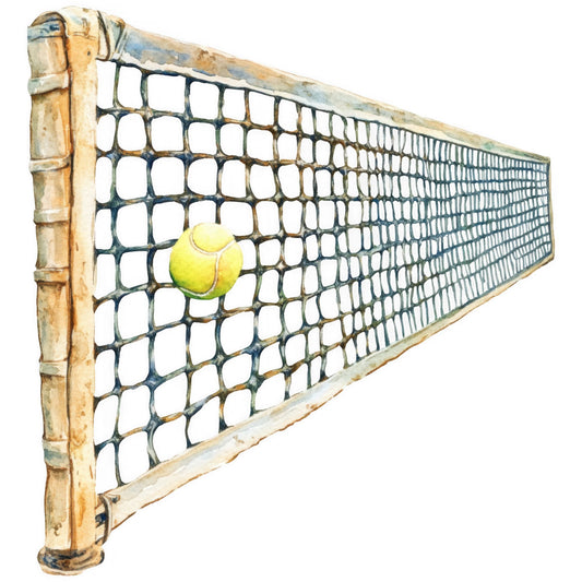 tennis net, sports, yellow tennis ball, vintage sports, cream, tan, olive green, dark green, athletic, recreational, sports equipment, geometric mesh, netted pattern, outdoor sports, lawn tennis, classic sports, retro sports, sports themed, tan and green, weathered, rustic sports, casual style, sports motif, summer, recreational activities, traditional sports, nostalgic, vintage athletic, court sports
