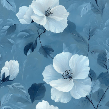 Cornflower Blue Floral Pattern 18 Quilting Cotton Fabric