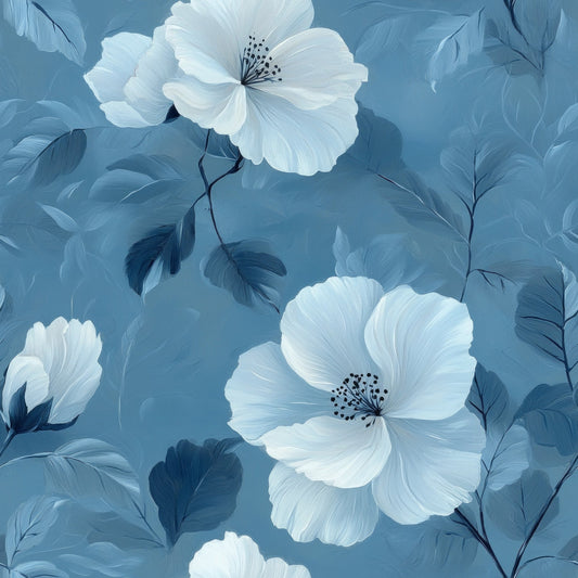 Cornflower Blue Floral Pattern 18 Quilting Cotton Fabric