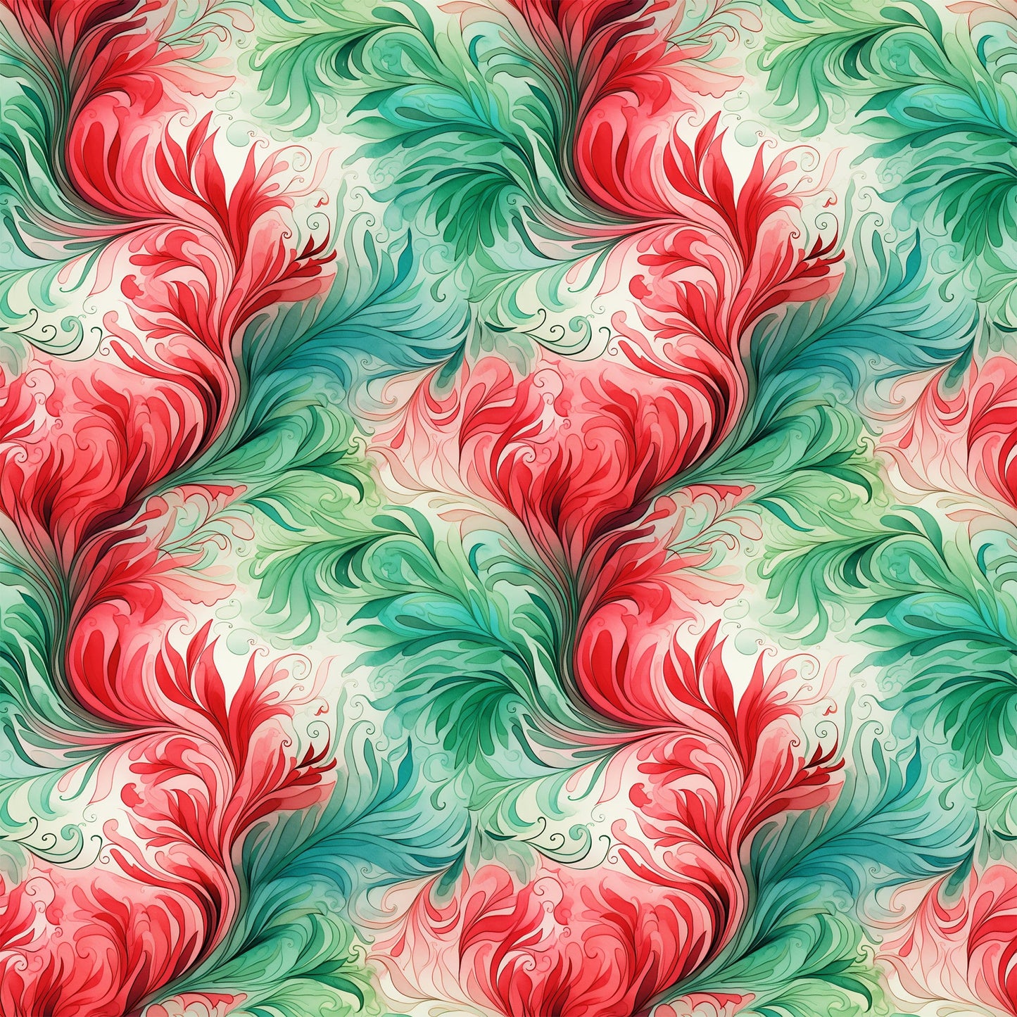 Watercolor Christmas Swirls Pattern 10 Quilting Cotton Fabric
