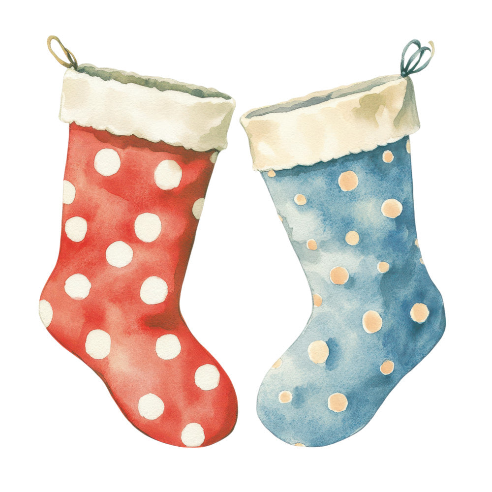 Watercolor Christmas Stockings Fabric Panel 1