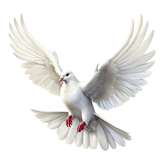 Spring White Doves Fabric Panel 2 featuring a detailed white dove in flight with spread wings on premium quilting cotton.