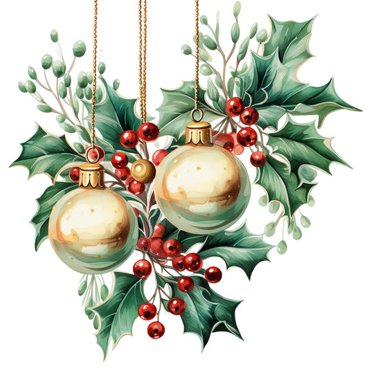 Holly and Baubles Fabric Panel 7