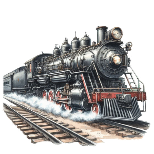 Watercolor Steam Train Fabric Panel 5