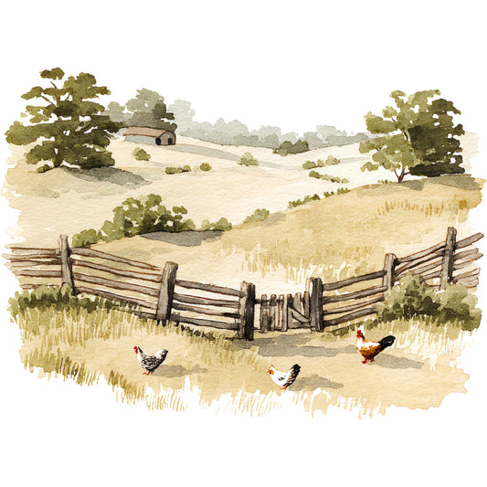 Rustic Barnyard Birds Fabric Panel 54