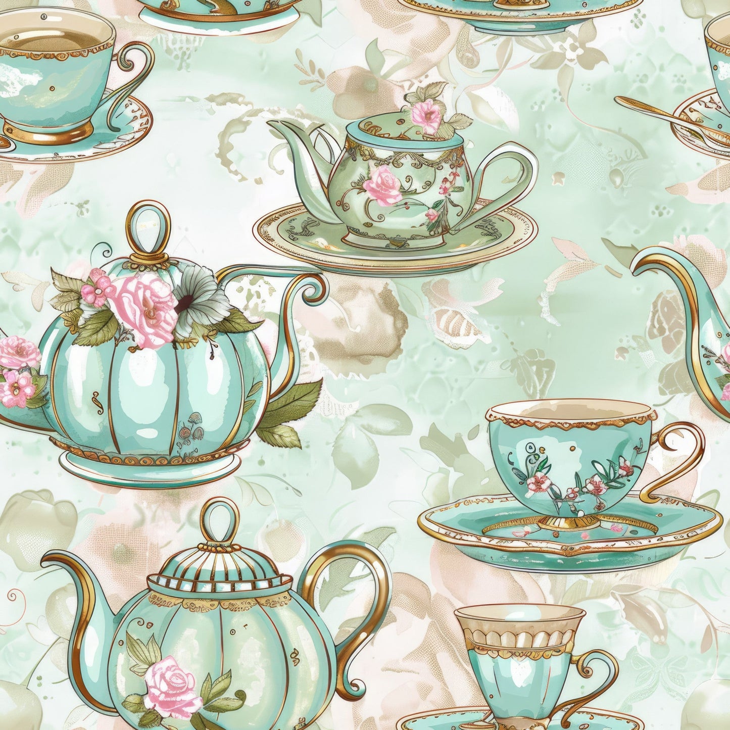 Whimsical Tea Party Pattern 10 Quilting Cotton Fabric