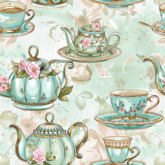 Whimsical Tea Party Pattern 10 Quilting Cotton Fabric