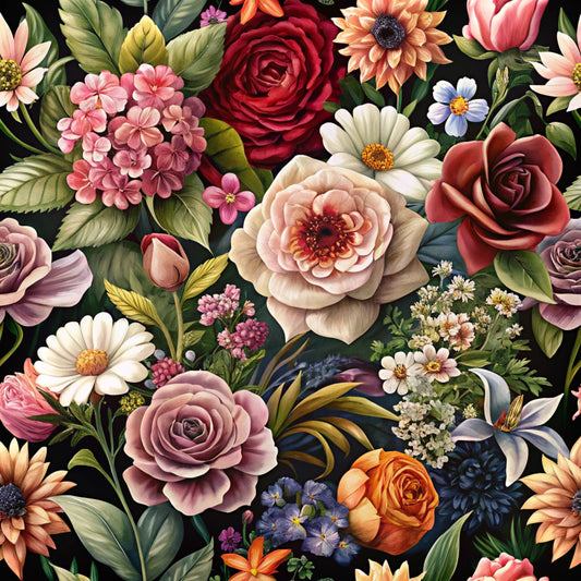 Realistic Flowers Pattern 23 Quilting Cotton Fabric