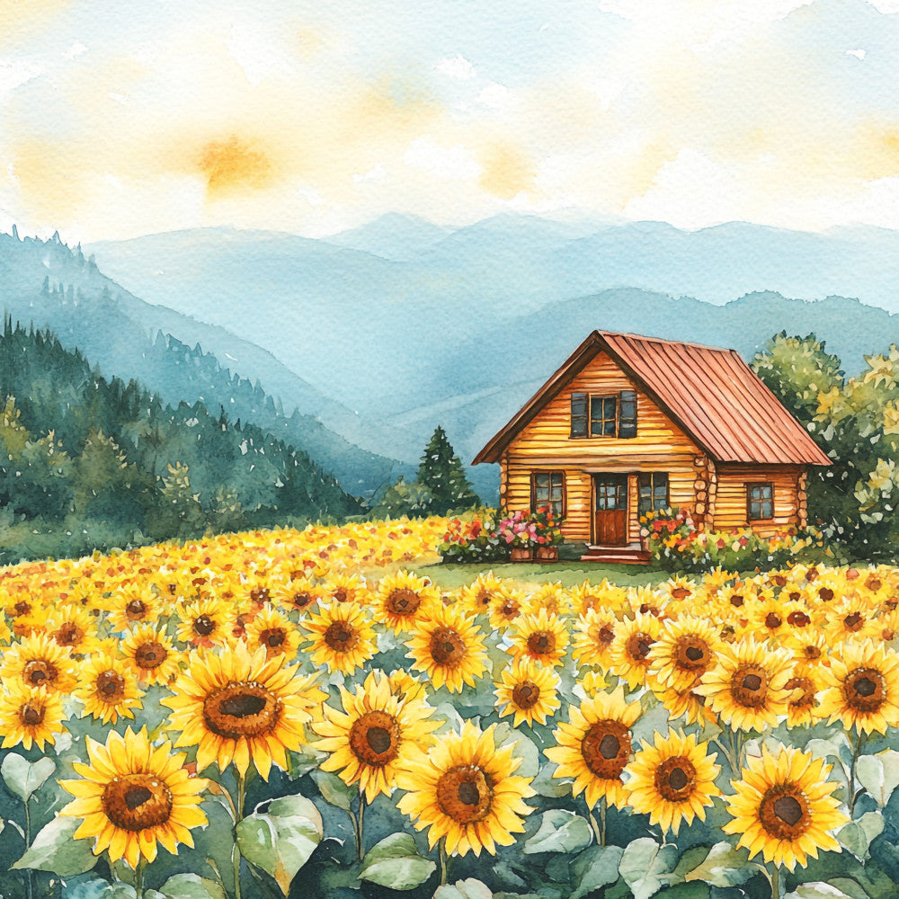 Sunflower Summer Landscape Fabric Panel 7