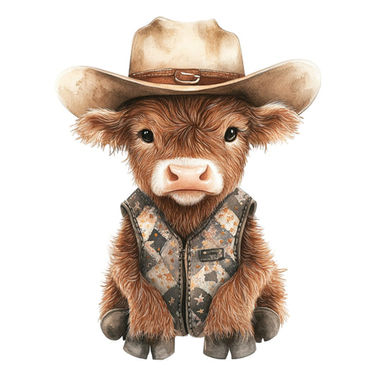 Cute Western Highland Cow Fabric Panel 17