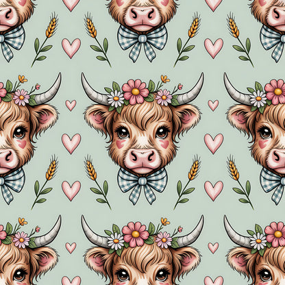 Highland Cow Heads Pattern 14 Quilting Cotton Fabric