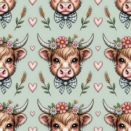 Highland Cow Heads Pattern 14 Quilting Cotton Fabric